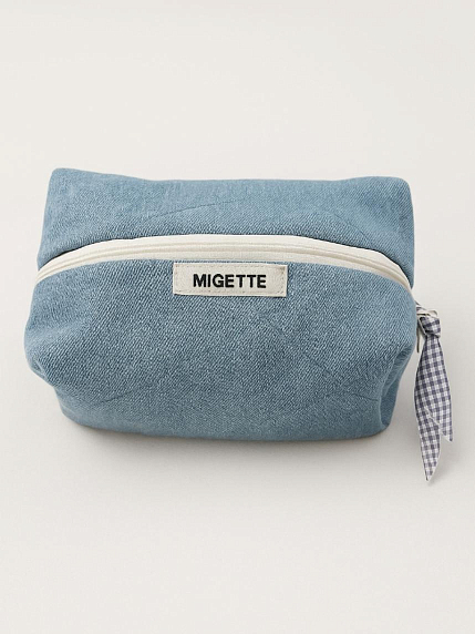 Джинсовая косметичка ручной работы с карманом Migette, размер S, голубая с полосатым подкладом, фото 2.