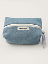 Джинсовая косметичка ручной работы с карманом Migette, размер S, голубая с полосатым подкладом, превью фото 2