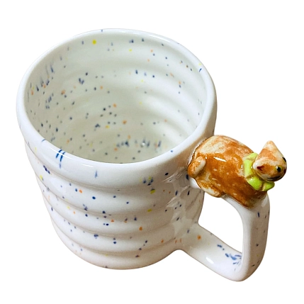 Кружка ручной работы Маковка с фигуркой на ручке «Котик», белая, 180 мл, фото 2.