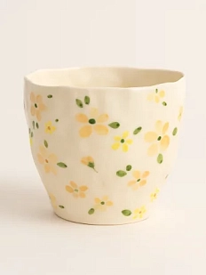 Стакан ручной работы «Оранжевые и желтые цветочки», белый, керамика, 450 мл