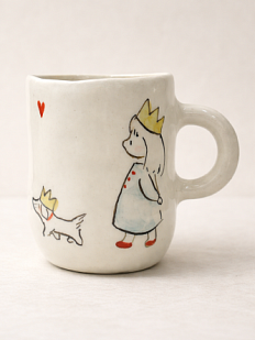 Кружка ручной работы НАДО ЖЕ с росписью «Девочка и собачка в коронах», белая, керамика, 300 мл