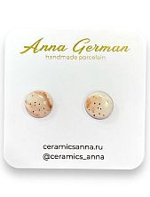 Серёжки-гвоздики «Круги», фарфор, розовые в точку