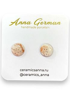 Серёжки-гвоздики «Круги», фарфор, розовые в точку