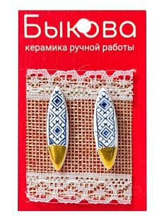 Серьги ручной работы «Орнамент синий»‎,  фарфор
