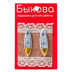 Серьги ручной работы «Орнамент синий»‎, золото и фарфор