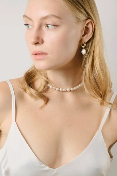 Серьги-конго «Old Money. Silver», родированная латунь, перламутр, фото 3.