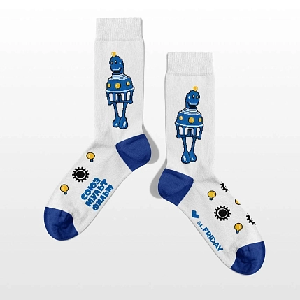 Носки «Робот с планеты Шелезяка», р-р 38-41, белые, фото 2.