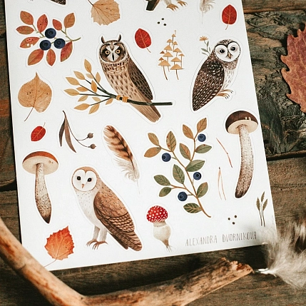 Стикерпак «Совы в осеннем лесу», фото 3.