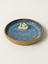 Тарелка с фигуркой внутри Голубое море, бежевая в крапинку, керамика, 14 см, превью фото 2