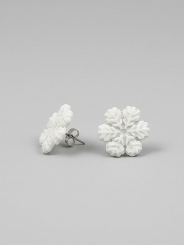 Серёжки-гвоздики «Круглые снежинки», белые, фарфор, фото 1.