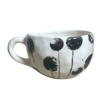 Кружка ручной работы круглая «Одуванчики», чёрная, керамика, 350 мл, фото 3.