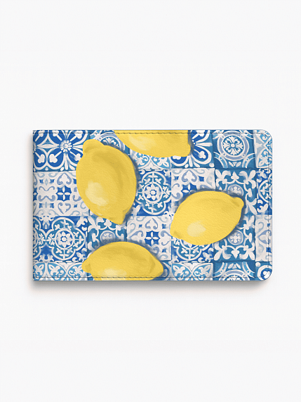 Обложка на студенческий билет «Лимоны на плитке Азулежу», экокожа, фото 1.