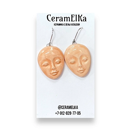 Серьги КерамЕлКа «Лица», керамика, розовые, фото 1.