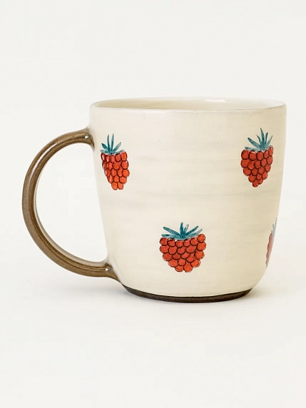 Кружка ручной работы Ким керамика с росписью Лис с малиной, керамика, 450 мл, фото 3.