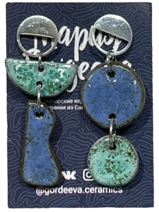 Серьги Мария Гордеева асимметричные составные, керамика, синие с голубым