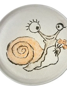 Тарелка ручной работы «Улитка с цветами», керамика, 15 см