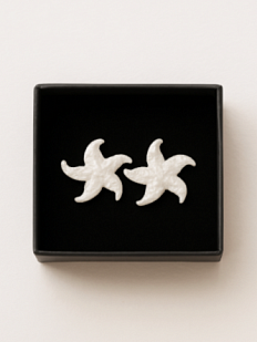 Сережки-гвоздики «Морские звёздочки», белые, фарфор