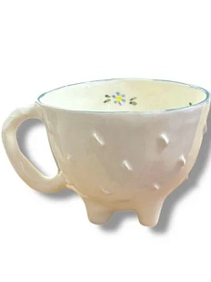 Кружка на ножках Быкова керамика с шипами с голубыми цветочками, белая, керамика, 200 мл