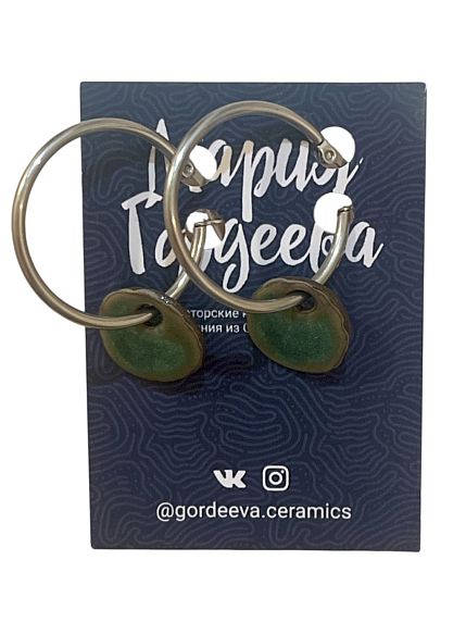 Серьги-кольца круглые, керамика, зелёные, фото 1.