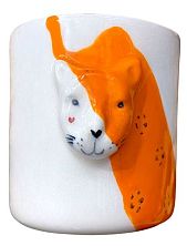 Стакан ручной работы Котик с сердечком, бело-оранжевая, керамика, 350 мл