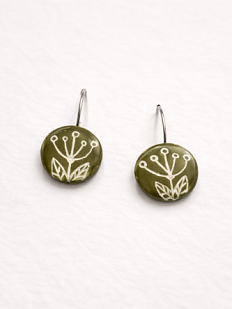 Серьги с цветочным орнаментом, круглые, керамика, хаки