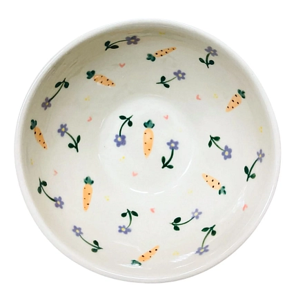 Пиала ручной работы Slowday Ceramics с морковками и сиреневыми цветочками «Винтаж», керамика, 13 см, фото 1.