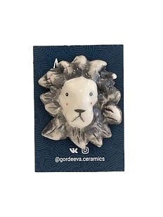 Брошь ручной работы Мария Гордеева «Лев», чёрная, керамика