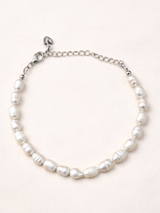 Браслет ручной работы «Rose», речной жемчуг, родированная латунь