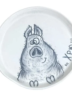 Тарелка ручной работы «Хрю», керамика, 18 см