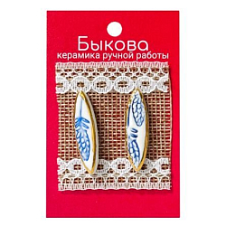 Серьги ручной работы «Синие цветы»‎, золото и фарфор