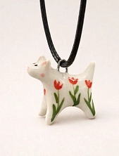 Подвеска ручной работы Боттери керамика «‎Котик в тюльпанчик»‎, керамика