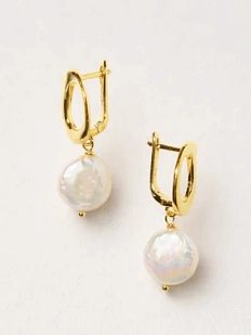 Серьги-конго «Old Money», родированная латунь, перламутр