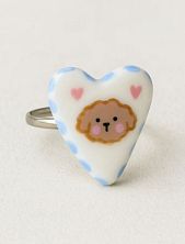 Кольцо Радость Рядом «Сердце с пуделем», полимерная глина, незамкнутое, белое