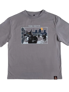 Оверсайз футболка Barking Store «Think positive», XL муж., серый