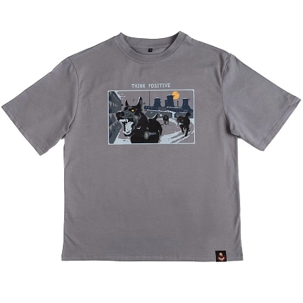 Оверсайз футболка Barking Store «Think positive», XL муж., серый, фото 1.