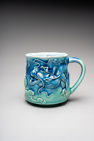 Кружка ручной работы «Дракон», сине-зеленый, фарфор, 430 мл, фото 1.