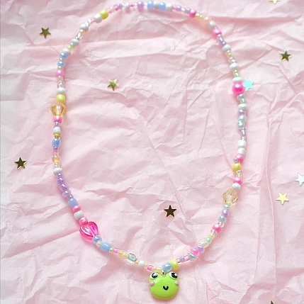 Чокер ручной работы Радость Рядом с подвеской «Лягушонок», полимерная глина, бисер, фото 4.