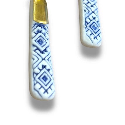 Серьги ручной работы Быкова керамика с синим орнаментом‎, фарфор, фото 2.