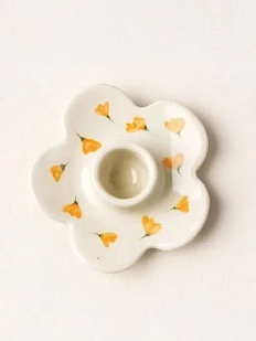 Подсвечник ручной работы «Оранжевые цветочки», керамика