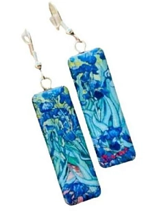 Серьги с картиной «Ирисы», дерево с эпоксидной смолой