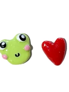 Серёжки-гвоздики Радость Рядом «Лягушка и сердце» №2, полимерная глина