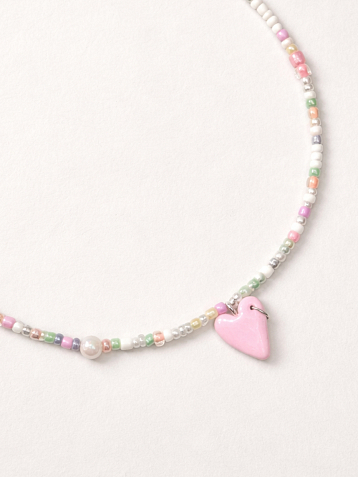 Чокер ручной работы Радость Рядом «Сердечко», розовый, бисер, полимерная глина, фото 1.