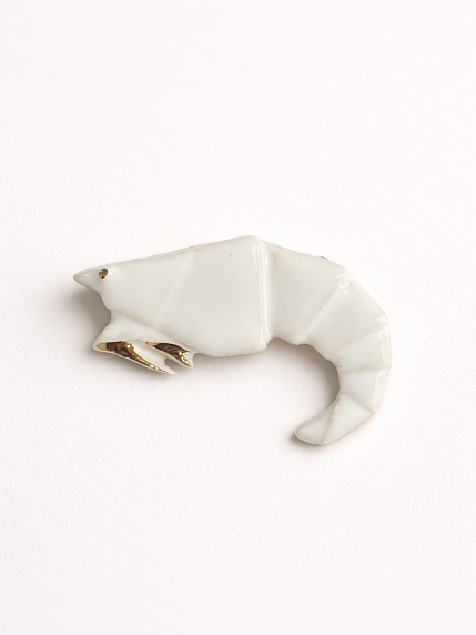 Брошь ручной работы «Креветка оригами», белая, Partala ceramics, фото 1.
