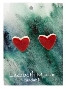 Серёжки-гвоздики Elizabeth Madar сердечки, керамика, красные