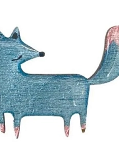 Брошь ручной работы «Лисица», голубая, дерево