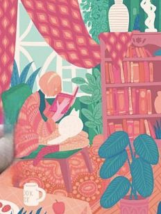 Картхолдер двухсторонний «Девушка с книгой у окна», розовый