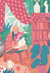 Картхолдер двухсторонний «Девушка с книгой у окна», розовый