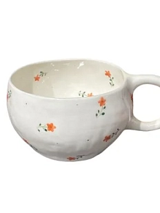 Кружка ручной работы «Красные цветочки», белая, керамика, 450 мл