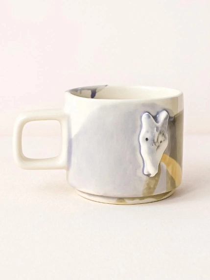 Кружка ручной работы Мария Гордеева с фигуркой «Лошадка», жёлто-голубая, полуфарфор, 250 мл, фото 2.