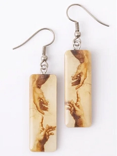 Серьги с картиной «Сотворение Адама», дерево с эпоксидной смолой